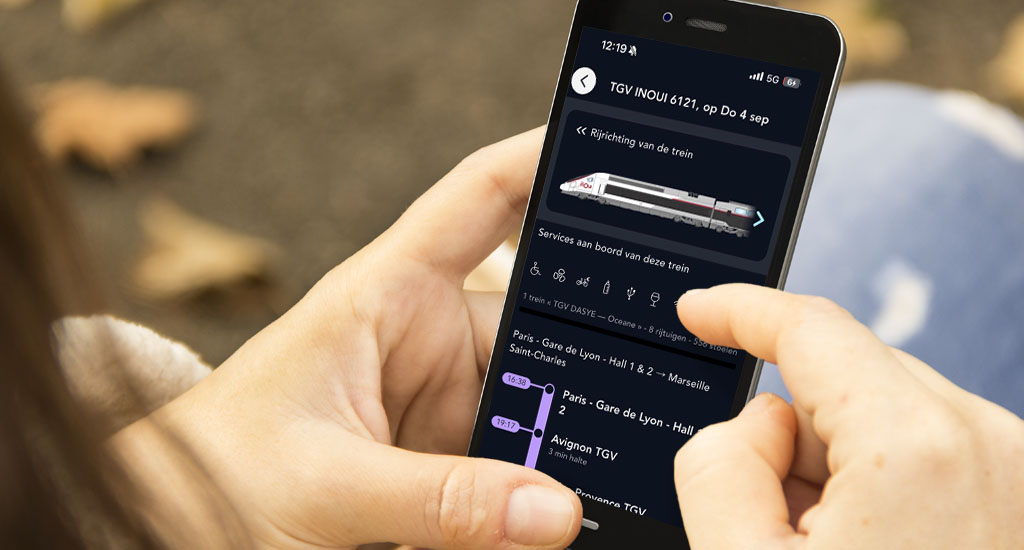 Scherm voor zoeken op treinnummer van de SNCF Connect-app